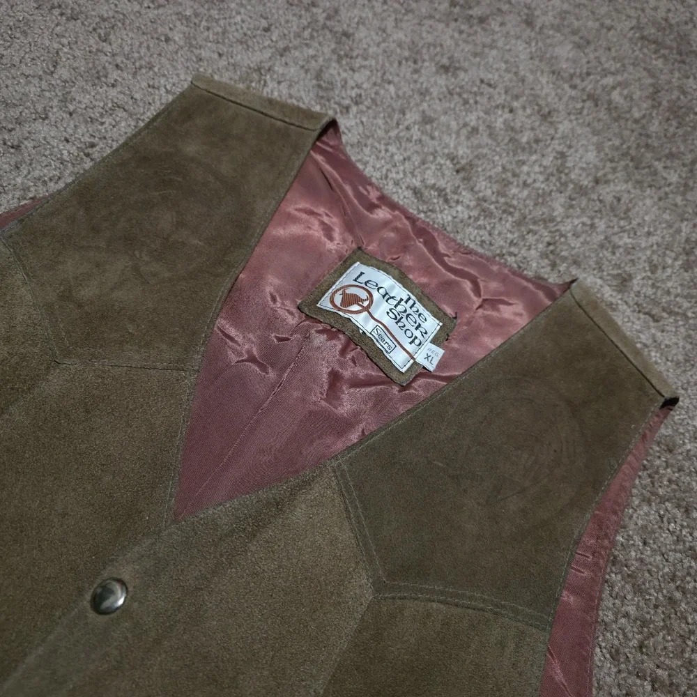 The‎ Leather Shop Sears Suede Western Vest Horse & Horseshoe Embossed Mens XL